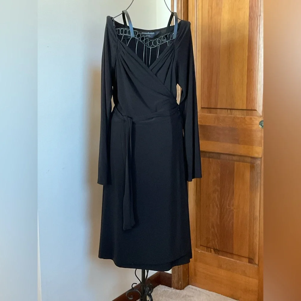 Norma Kamali Sweetheart Neckline Black Wrap Dress Stretch Jersey Long Sleeve XXL - Picture 2 of 8
